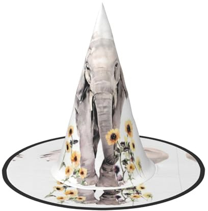 ZHAOUR 1 x Halloween-Hut – Elefanten- und Sonnenblumen-Druck, Hexen-Dekoration, Party, Cosplay, Rollenspiele, Karneval, Maskerade-Zubehör