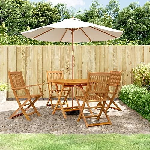 QJBSAVVA 5-TLG. Gartenmöbel Set aus Akazienholz 110x75 cm klappbarer Rundtisch & 4 Stühle Retro Outdoor Sitzgruppe platzsparend für Balkon Terrasse Garten