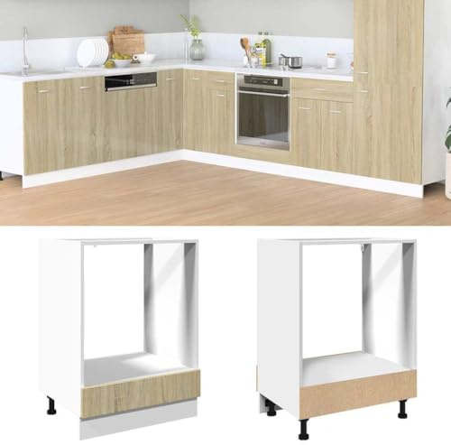 Hoopleep Herdumbauschrank Sonoma-Eiche 60x46x81,5 cm, Holzwerkstoff, feuchtigkeitsbeständig, platzsparend, verstellbare Füße, Küchenschrank für Backofen und Mikrowelle