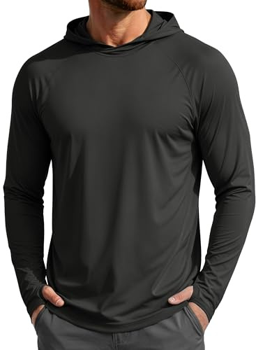 MAGCOMSEN Men's Running Gym Top UPF 50+ Sun Protection Long Sleeve T Shirt Lightweight Quick Dry Breathable Hoodies for Sports,Black,M