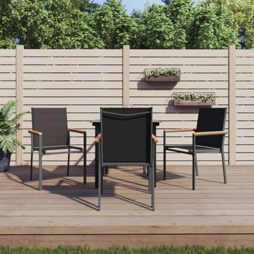 RMIHSJG Salon de jardin 5 pièces en textilène noir et acier avec plateau de table en verre trempé pour terrasse et balcon, meubles d'extérieur durables avec tissu résistant aux UV et robuste