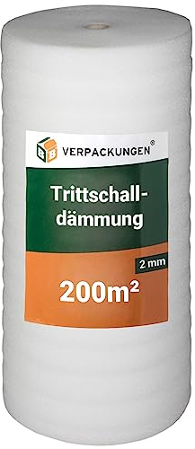 BB-Verpackungen 200 m² Trittschalldämmung (2 mm stark, sehr gute Schall- und Wärmedämmung) - Sets zwischen 50 m² und 500 m²