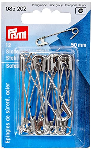 Prym Sicherheitsnadeln, 50mm, silberfarbig, 12 Stück, Stahl, 085202-1
