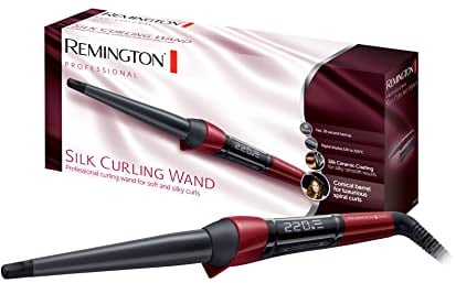 Remington Rizador de Pelo Silk, Cerámica Sedosa, Ondulador de Pelo con Barril de 13 a 25 mm, Crea Rizos Suaves y Sueltos, Temperatura hasta 220°C, Digital, Punta Fría, Calentamiento 30s, CI96W1