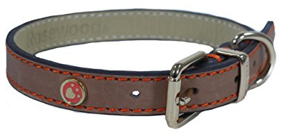 Rosewood Luxury Leather Dog Collar, 10-14-inch, Brown