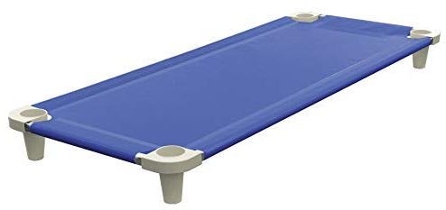 Acrimet Schlafbett für Kinder, tragbares Kleinkindbett, stapelbar, 52 Zoll lang (Edelstahlrohre) (Blau atmungsaktives Netzstoff - Grau Füße) (1 Packung)