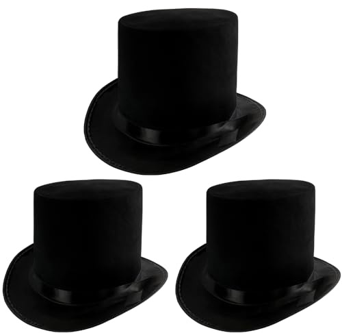 Funny Party Hats Lot de 3 chapeaux hauts noirs - Chapeau victorien pour homme - Chapeau de costume de smoking en feutre - Chapeau de cocher