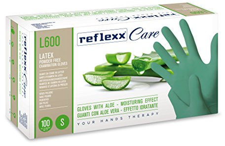 Reflexx L600/XL Guantes desechables de látex con Aloe Vera, verde, 100 unidades)