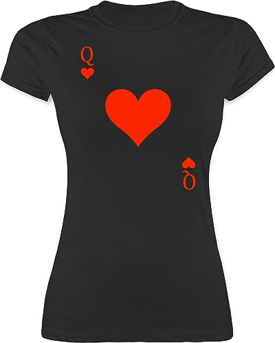 Shirt Damen - & Fasching - Queen Kartenspiel Karneval I Spielkarte Dame Rot Herzdame - XL - Schwarz - Karten t-Shirt Faschings Tshirt Karnevals q Tshirts Gruppen Shirts Frauen Faschings-t-Shirt
