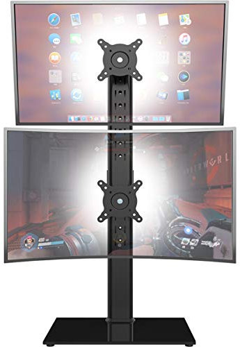Dual Monitor Stand - Vertical Stack Screen Free-Standing Monitor Riser Fits Two 13 to 34 Inch Screen with Swivel, Tilt, Height Adjustable, Holds One (1) Screen Up to 44Lbs HT05B-002