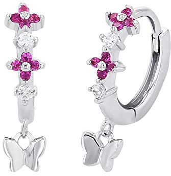 Prinzessin Lillifee Creolen 925 Sterling Silber Mädchen Kinder Ohrschmuck, mit Zirkonia synth., 1,6 cm, Silber, Schmetterling, Kommt in Schmuck Geschenk Box, 2027893
