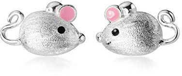 HUYV Ohrstecker Für Damen,Mode Rosa Ohr Maus Ohrringe 925 Silber Ohrstecker Für Weihnachten Geburtstag Schmuck Geschenk Männer Mädchen