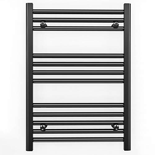 Myhomeware 600mm Wide Straight Flat Black Heated Bathroom Designer Towel Rail Radiator For Central Heating (Alyssa 600 / 700mm Black)