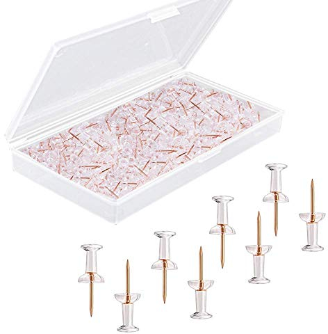 QincLing 100 Stück Karten-Nagelnadeln, Roségold, Push-Pins, transparente Stecknadeln, Stecknadeln mit Kopf, kurz mit Kunststoffbox für Weltkarte, Pinnwand, Korkwand, Karte, Nähzubehör, Korktafel