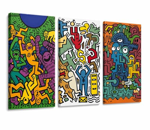 Lupia - Set 3 Quadri su Tela CANVAS DAY POP 38x75 cm popart, Stampa Vivida, Pronto da Appendere, Decorazione per Soggiorno, Capezzale Testiera Camera da Letto, Cucina, Ufficio