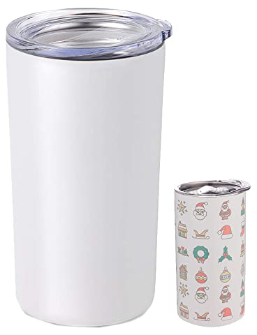 Gteller Bicchiere sottile a doppia parete in acciaio inox 18/8 con cannuccia e coperchio, tazza da viaggio isolata per sublimazione (sublimazione bianca, 1 confezione-350 ml)