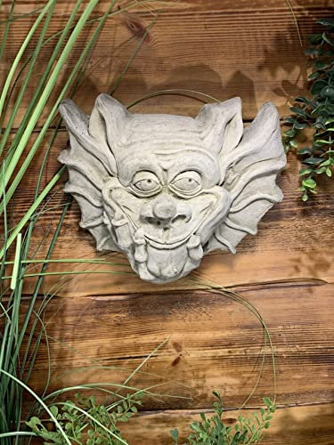 STONE GARDEN LARGE GREMLIN GARGOYLE PLAIN HAPPY FACE WALL PLAQUE ORNAMENT