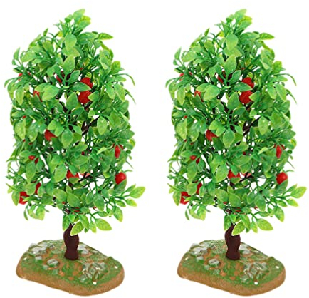 Garneck Miniatur Fee Garten Baum Pflanze: 2 Stücke Kunststoff Mini Gefälschte Obstbäume Grün Ornamentm Für Puppenhaus Töpfe Moos Bonsai Micro Landschaft Sandtisch DIY Handwerk