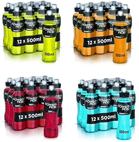 Kit Powerade Sports Mountain Blast + Orange + Blood Orange + Citrus - Boisson rafraîchissante pour le sport - Bouteille jetable - faible teneur en calories (48 x 500 ml)