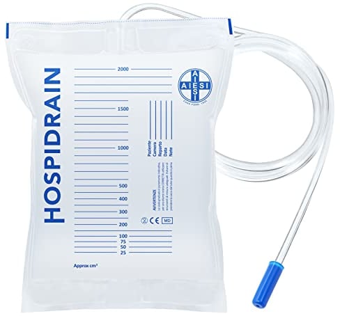 AIESI® Urinbeutel 2000 ml 90 cm schlauch ohne Ablaufventil HOSPIDRAIN (Packung mit 250 stück)