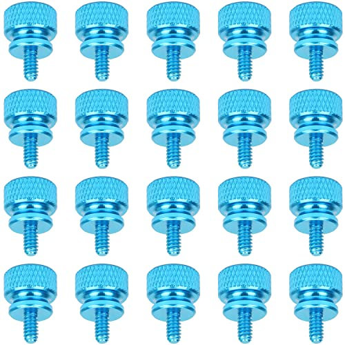 HELIFOUNER 20 Pieces 6-32 Thread, Lake Blue Color Anodized Aluminum Computer Case Thumbscrews, Thumb Screws for Computer Case/Cover/Power Supply/Hard Drives