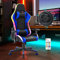 HomeMiYN Chaise de Gaming Professionnelle avec Lumière Surround Multicouleur LED et Haut-Parleur Bluetooth 5.0, Chaise de Jeu Réglable en Hauteur avec Coussin Lombaire, Design Ergonomique (Bleu Noir)