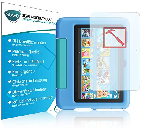 Slabo 2 x Premium Panzerglasfolie kompatibel mit Amazon Fire 7 Kids-Tablet (2022, 12. Gen.) Panzerfolie Schutzfolie Echtglas Folie Tempered Glass KLAR 9H Hartglas