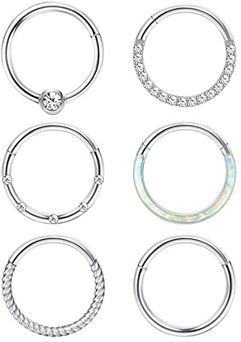 Adramata 6 Pcs 16G 18G Nasenpiercing Ring Septum Ring für Damen Herren Silber Nostril Piercing Chirurgenstahl Nase Piercings Helix Conch Tragus Ohr Piercing Lippenringe Nasenring Septum Piercing Set