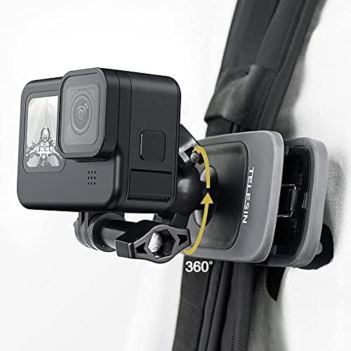 TELESIN Backpack Shoulder Strap Clip Mount for GoPro Hero 13 12 11 10 9 8, DJI OSMO Action 5 Pro 4 3, Insta360 X4, with 360° Rotational, Quick Release Clamp Body Cam Holder, Action Camera Accessories