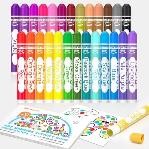 Shuttle Art Bingo Dabber Pens, 26 Colours Dot Markers for Toddlers | with Activity Book, Washable Markers for Kids, Non-Toxic Water-Based Paint Pens for Children, Early Education Art Supplies