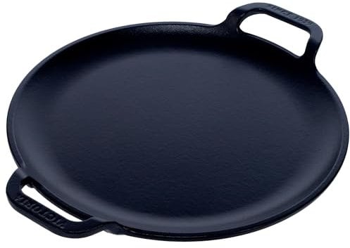 Victoria Plancha Cocina Inducción para Pizza Hierro Fundido Esmaltado, Sartén 25cm con Asas, Fuego, Barbacoa, Horno, Vitrocerámica, Gas, Comal Libre de Tóxicos sin PTFE