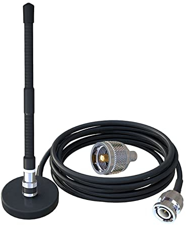 Antenne CB 27 MHz - Fouet souple avec base magnétique BNC PL259 - Compatible avec Cobra Midland Uniden Maxon Mobile CB - Scanner de radio CB portable pour voiture et camion