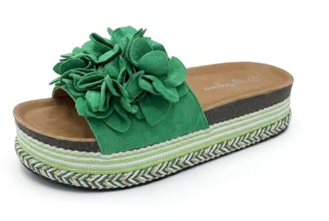 Pogolino Damen Sandalen Pantoletten Plateau Sommer Schleife Blume Schlappen Sandaletten TL