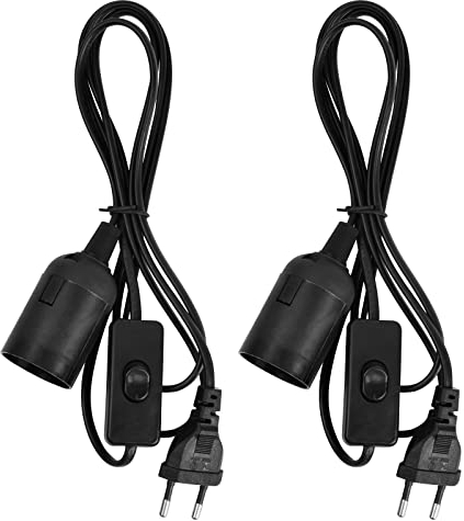 2 Stück Lampenfassung mit Schalter, E27 Fassung Schwarz mit 1,8m Netzkabel Schalter, Lampenhalterungt mit EU-Stecker für Hängeleuchten Pendelleuchten DIY Lampe (Schwarz)