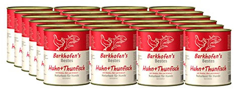 Barkhofen Tiernahrung Nassfutter für Ihren Hund 24x 800g – Hundefutter nass & getreidefrei mit Huhn + Thunfisch – Hunde Futter in Dosen ohne Getreide