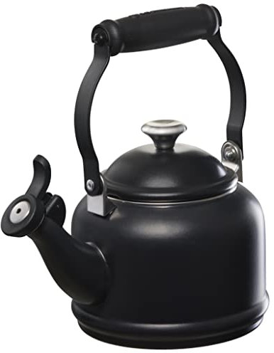Le Creuset Enamel On Steel Demi Tea Kettle with Metal Finishes, 1.25 qt, Licorice