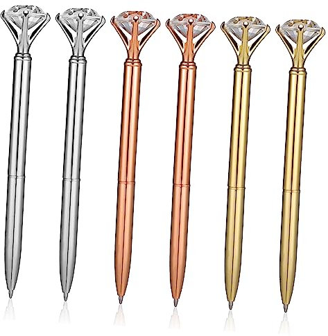 jojofuny 6pcs Diamond Ballpoint Pens Fountain Pen Office Decor s with Diamonds on Top Stress Ball Bridal Shower s Office s for Women Writing Tool Metal