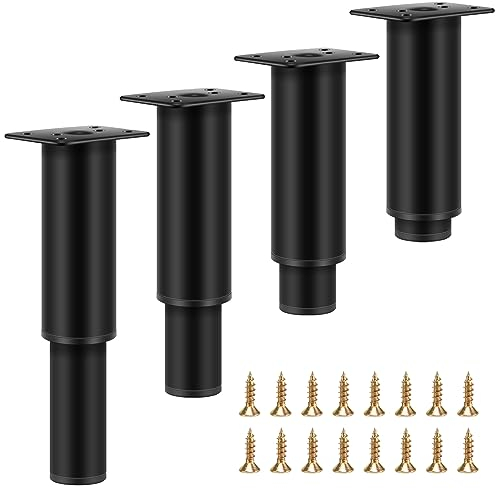 Ksrnsne 4 Stück Möbelfüße Höhenverstellbar, 12cm-18cm Metall Schwarz Möbelbeine Stützfüße Beine für Sofa Bett Nachttisch Schrank