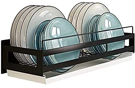 Escurridor de Platos Organizadores de Armario Estante de Almacenamiento de vajilla sin Perforaciones Estante para Platos montado en la Pared|Estante de Drenaje Estante para Especias Negro Estante pa