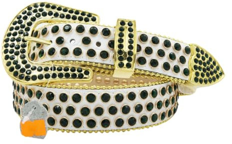 Pulcykp Leder Mode Strass Western Gürtel Kristall Nieten Gürtel Für Frauen Männer Jean Strap, Nr. 6, 145cm - 4XL