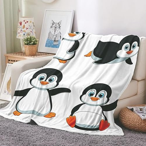 EHOMERY Kuscheldecke Bunt Flanell Decke King Kuscheldecke Outdoor Flanell Decke Baumwolle Pinguin Karikatur Klimaanlagen-Decke Schwarz Und Weiß 100x70cm