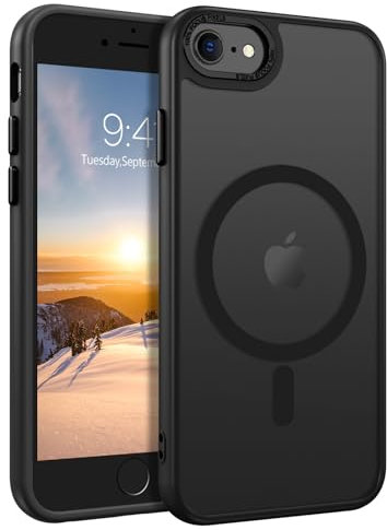 GUAGUA for iPhone SE 2022/2020 Case, Magnetic Phone Case for iPhone 6/6S/7/8, Compatible with MagSafe Translucent Matte Skin Feeling Shockproof Case iPhone SE 3rd/2nd 4.7'' for Men Women Gift, Black
