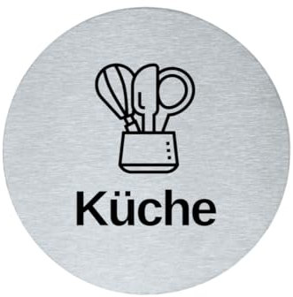 stahl-design-tebart Hinweisschild Piktogramm rund 7,5 cm Edelstahl selbstklebend 3M Klebefläche graviert Edeloptik elegante Beschilderung langlebig KÜCHE- 7,5x7,5x0,1cm