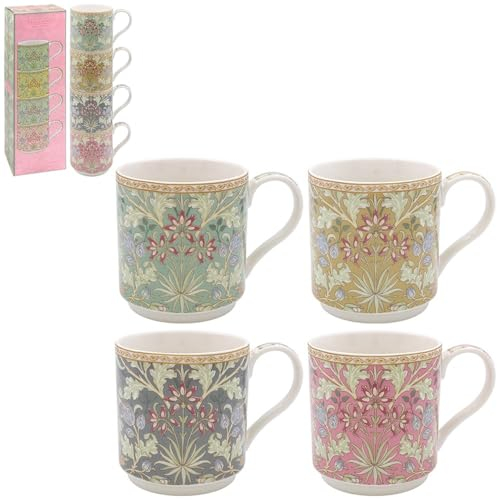 Lesser & Pavey Juego de 4 tazas apilables | Tazas apilables de diseño británico para todas las cocinas | Tazas apilables para cocinas modernas con bonitos diseños (apilamiento de jacinto S4)