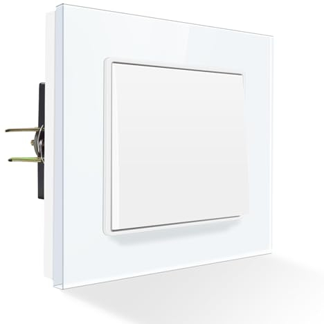 PANGTZEEN Lichtschalter Unterputz mit Kralle 1 Fach 1 Weg Gehärtetem Glas Rahmen 10A 82mm Ein Aus Taste Wand Schalter Weiß Kein-Neutralleiter für Wohnzimmer Schlafzimmer Küche Büro
