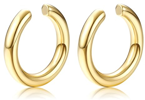 KRFY Ear Cuff Für Damen Manschettenohrringe mit Clip Kleine Goldene Knorpel Ohrmanschetten Nicht Piercing Vintage Dicke Runde Huggie Hypoallergen Fake Ohrklemme