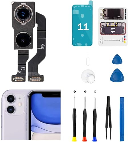 MrR.OMW Ricambio per fotocamera posteriore per iPhone 11, 12 MP, parte di ricambio per obiettivo della fotocamera posteriore principale con kit di riparazione per modello A2111, A2223, A2221