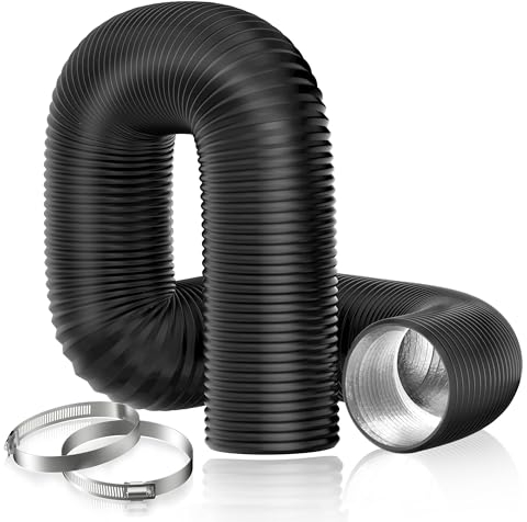 Hon&Guan ø100mm Abluftrohr, 2,5m PVC Alurohr Flex-Schlauch mit 2 Schlauchschelle Edelstahl für Mobile Klimaanlage, Trockner, Abluftventilator, Abzugshaube, Belüftungssystem, Schwarz