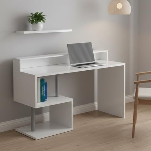 Dmora - Schreibtisch Silvestro, linearer Schreibtisch mit Ablagefächern, Mehrzweck-Büroschreibtisch mit Platte, 140x60h93 cm, Weiß