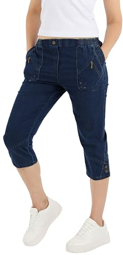 Schuerzenfabrik Damen Cargo Schlupfhose mit Dehnbund kurz 3/4 Jeans Hose, Größe:46, Farbe:dunkelblau
